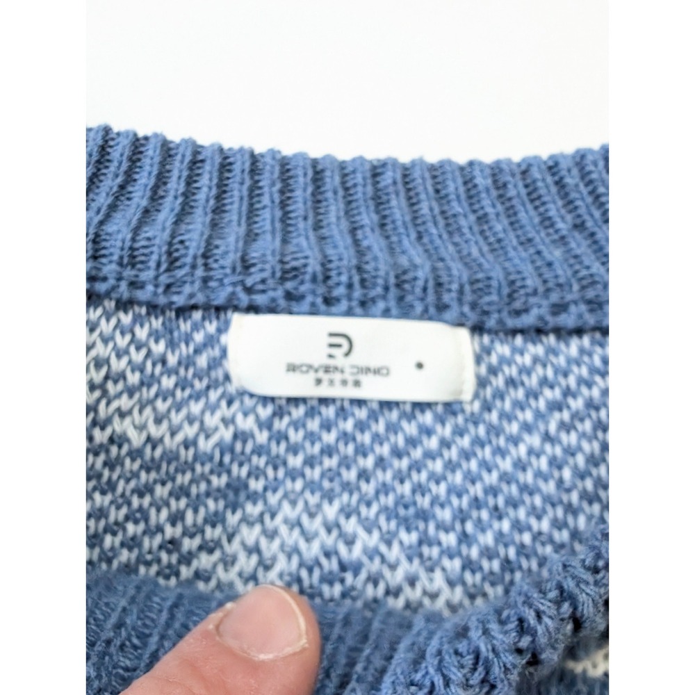 Roven Dino Cat Graphic Sweater Fits Womens Large Blue Boxy - Picture 3 of 6